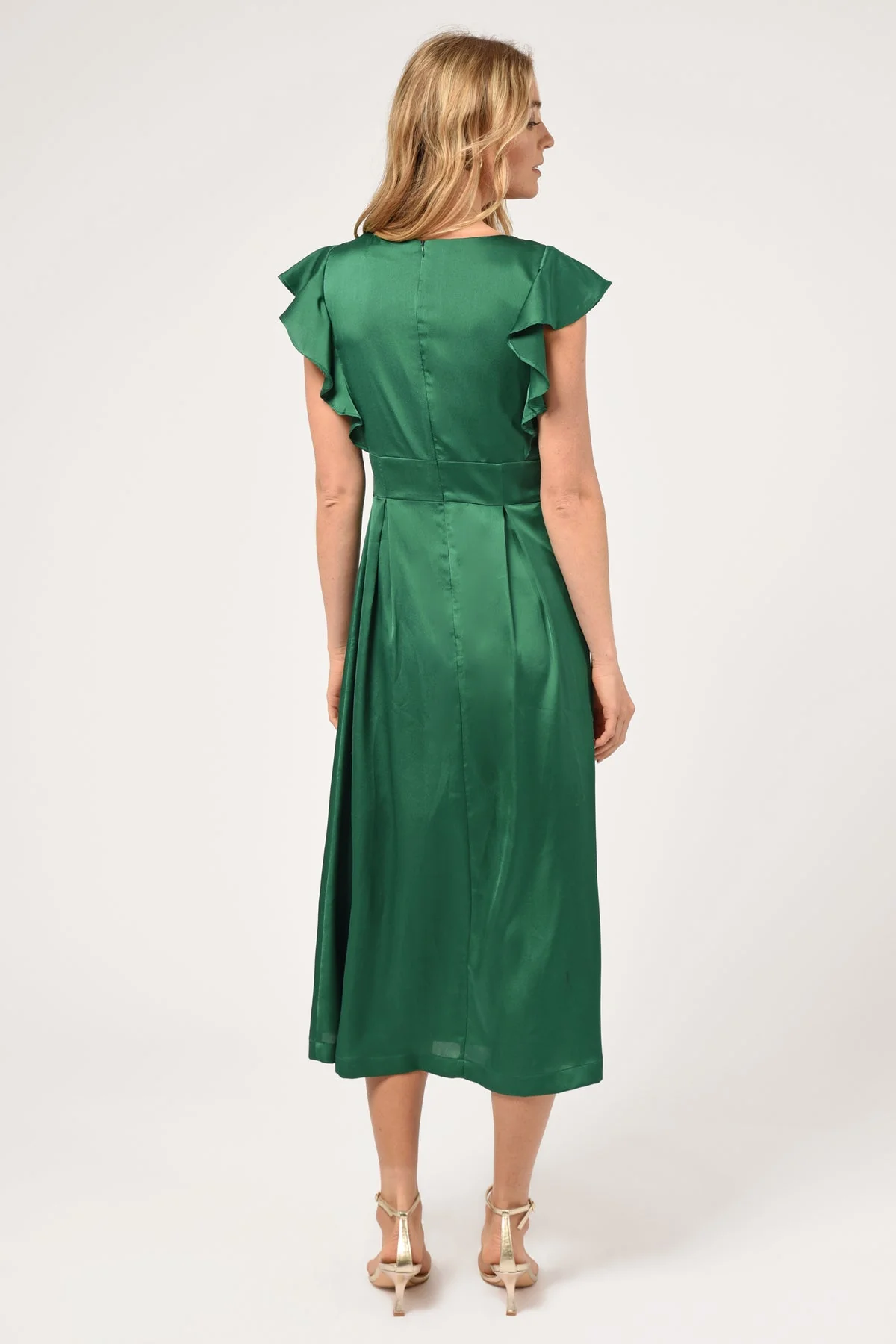 Adelyn Rae Diana Flutter Sleeve Midi Dress in Emerald Green - Image 4