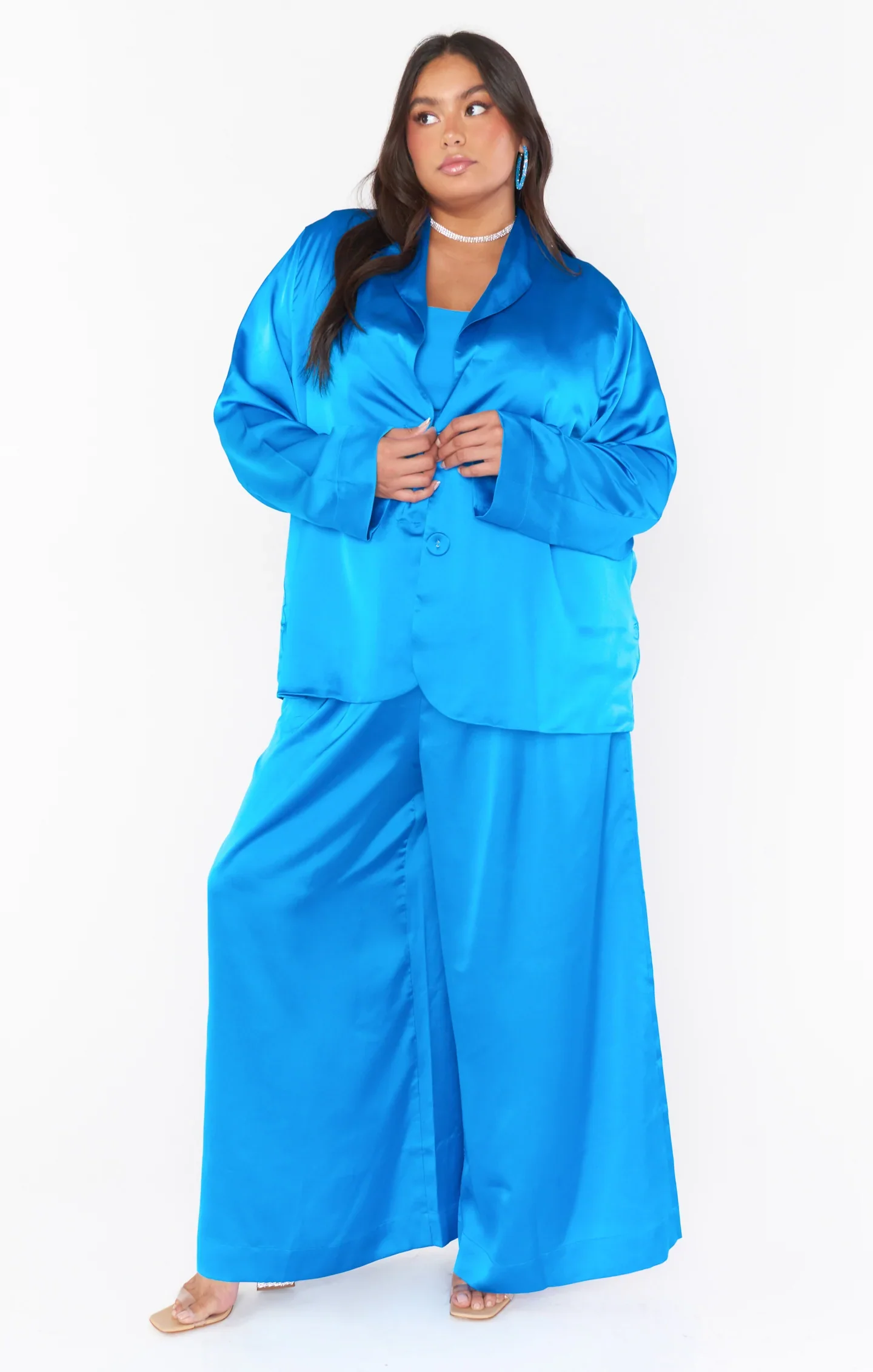 Show Me Your Mumu Felix Blazer Blue Luxe Satin - Image 3