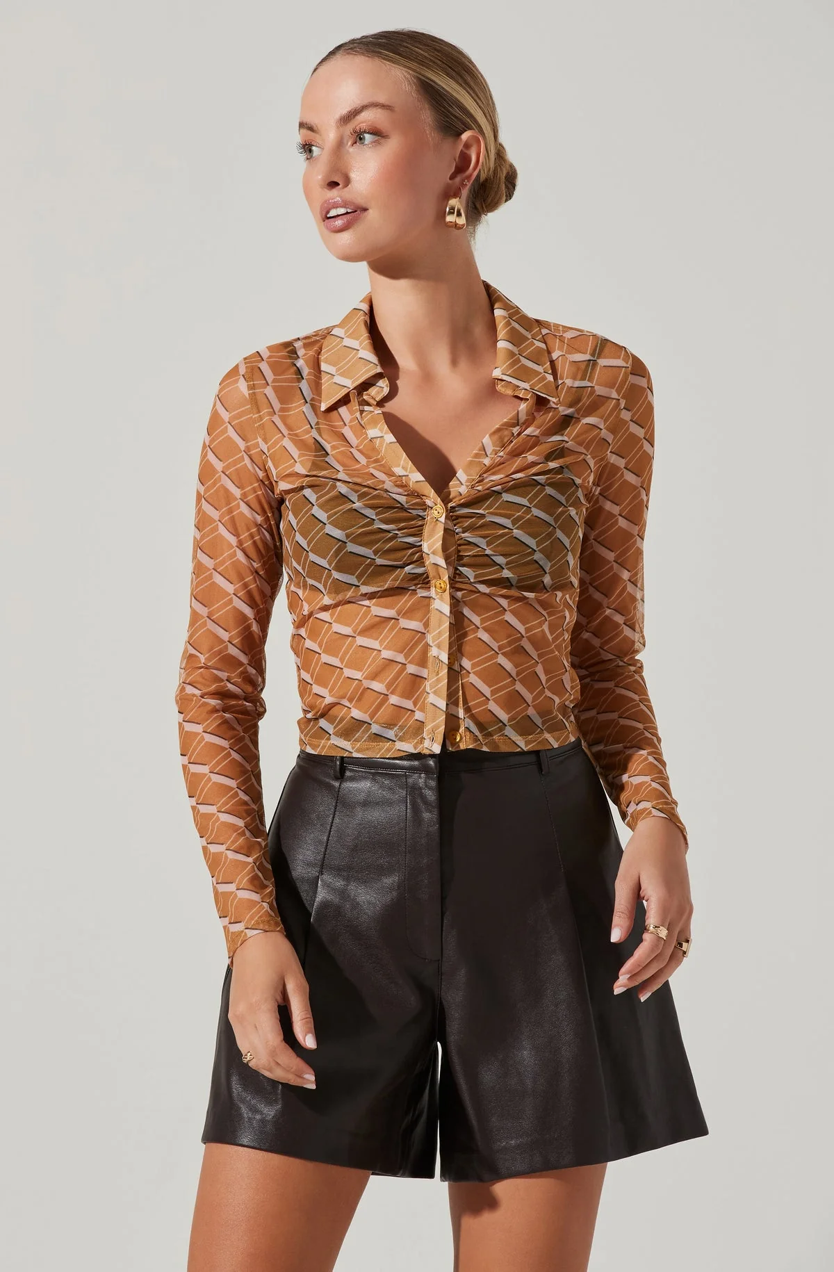 Wilma Faux Leather Shorts in Dark Brown - Image 3