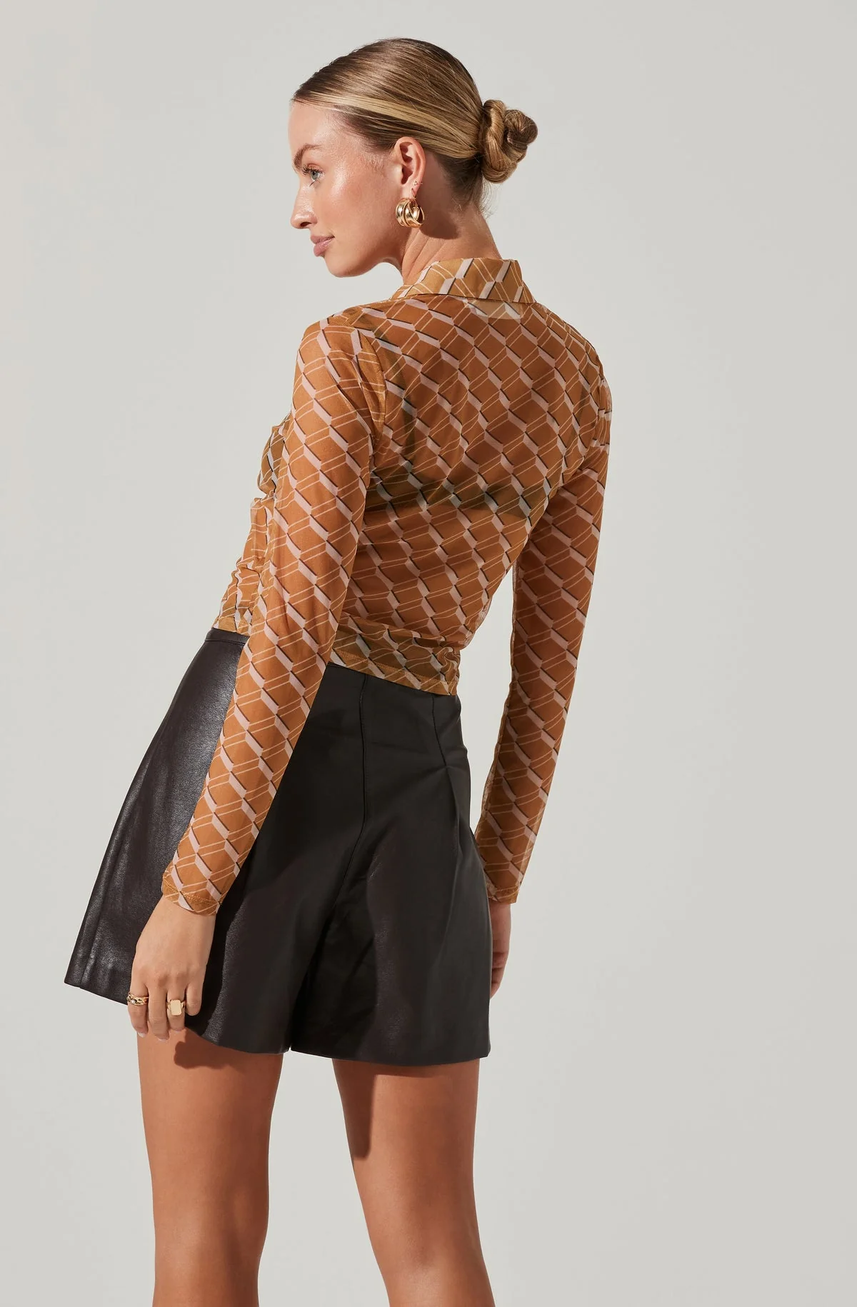 Wilma Faux Leather Shorts in Dark Brown - Image 4