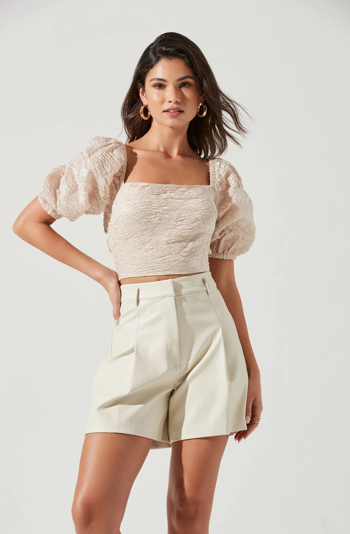 Wilma Faux Leather Shorts in Ivory - Image 3