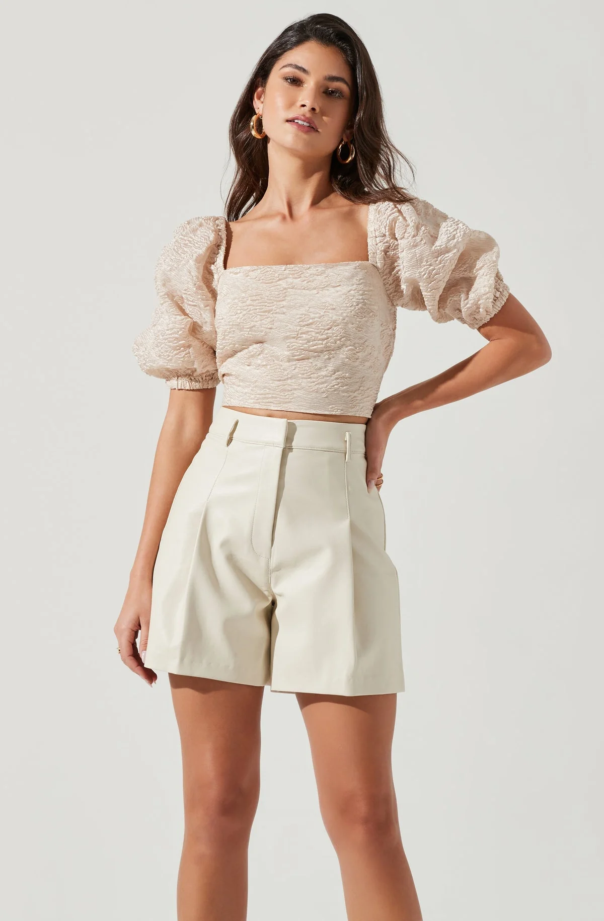 Wilma Faux Leather Shorts in Ivory - Image 4